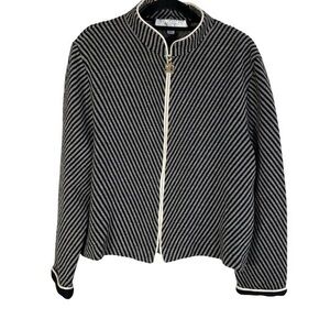 St. John Santana Knit Blazer Jacket SZ 16 Striped Black White Cardigan Sweater